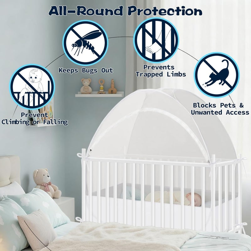 Akiky Large Pop Up Mosquito Net Crib Tent to Keep Baby from Climbing Out Baby Girl Netting Cover Canopy for Naps at Home&Traveling(White) - Image 2
